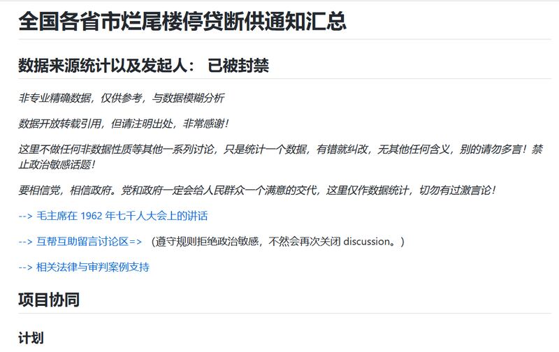 中国全国各省市烂尾楼停贷断供通知汇总数据来源统计以及发起人已被封禁(网络截图)