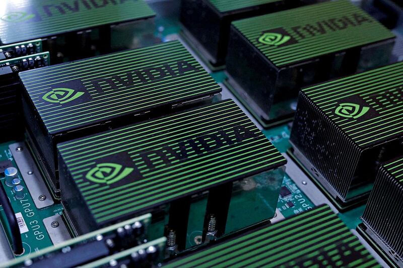 英伟达公司的标志出现在台北一年一度的 Computex 计算机展上。(路透社)